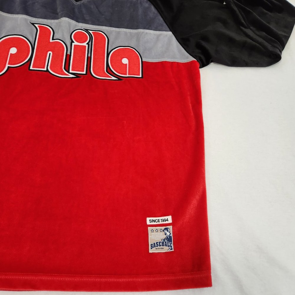 Y2K Vintage Spell Out "phila" Baseball Streetwear Velour Jersey Sweater Size XL. - Picture 11 of 16